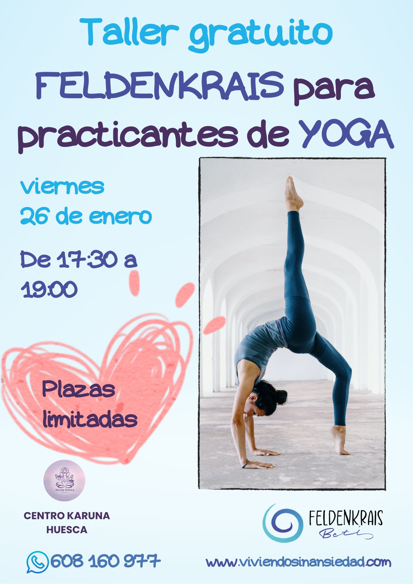 Cartel del Taller gratuito de Feldenkrais para Yoga en Huesca el 26 de enero de 2024